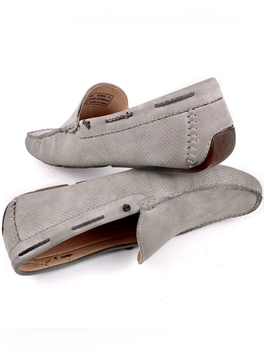 Sio Mens Gray Faux Suede Moccasins Size 10